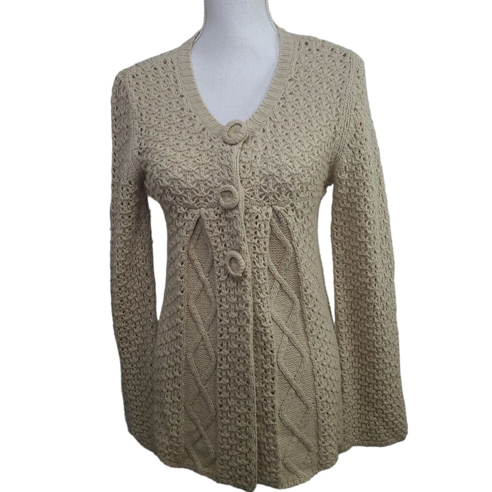 Mercer‎ And Madison Womens Size M Ivory Cream Wool Blend Sweater Cable Knit Top